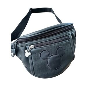 Vintage Walt Disney World Mickey Mouse Fanny Pack Black Faux Leather Waist Bag